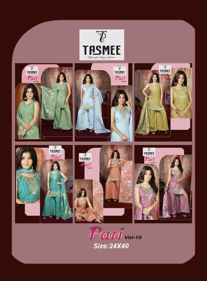 Pari Vol 10 Tasmee Roman Silk Girls Readymade Palazzo Suits Wholesaler