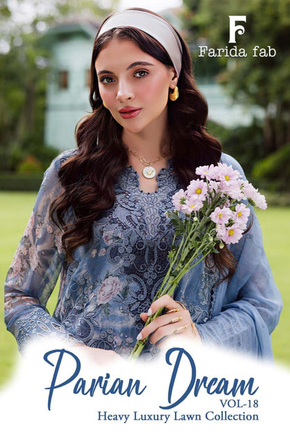 Parian Dream Vol 18 Heavy Luxury Lawn Collection Farida Fab Cotton Karachi Salwar Suits Manufacturer Gujarat
