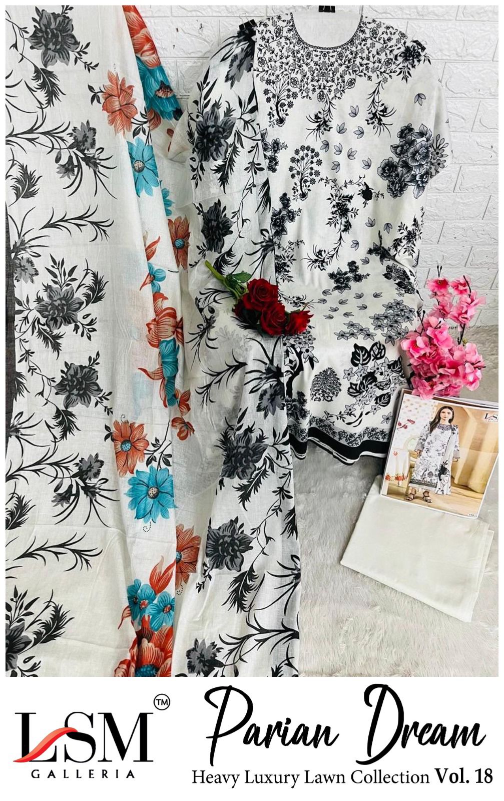 Parian Dream Vol 18 Luxury Lawn Collection Lsm Galleria Heavy Lawn Karachi Salwar Suits Exporter Gujarat