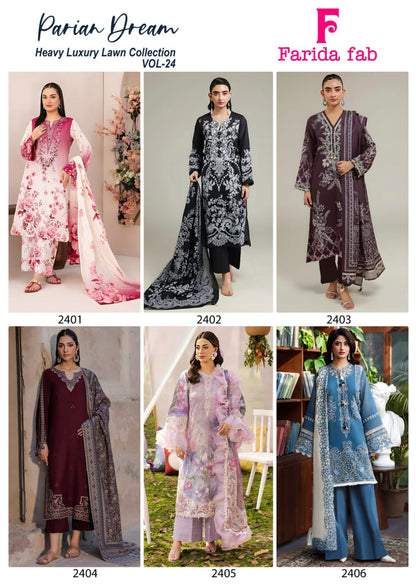 Parian Dream Vol 24 Farida Fab Lawn Cotton Karachi Salwar Suits Supplier