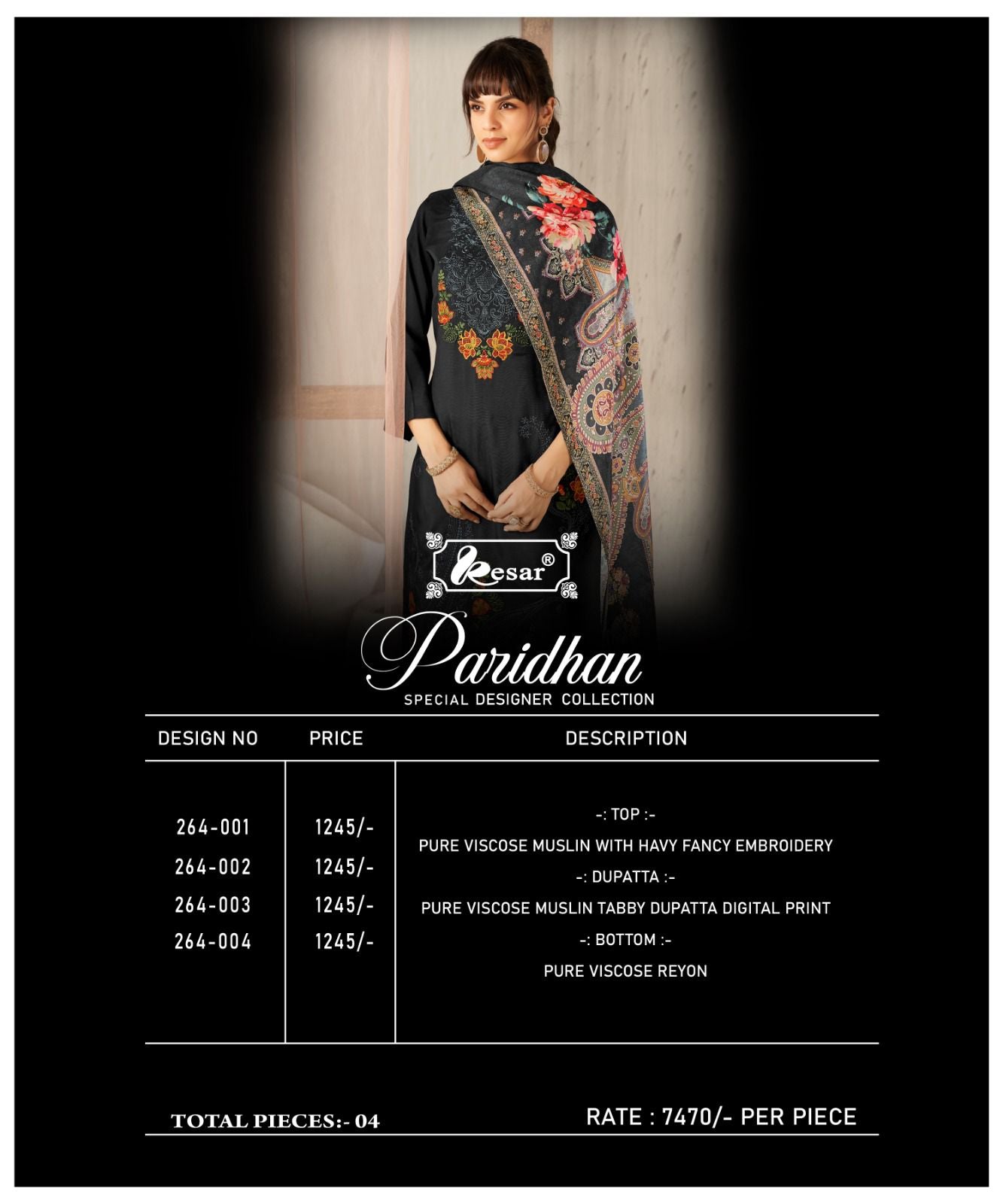 Paridhan Special Designer Collection Kesar Viscose Muslin Karachi Salwar Suits Exporter