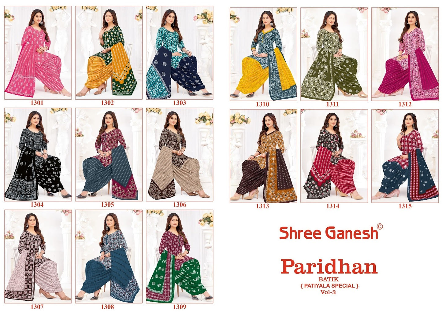 Paridhan Vol 3 Batik Patiyala Special Shree Ganesh Cotton Dress Material Exporter India
