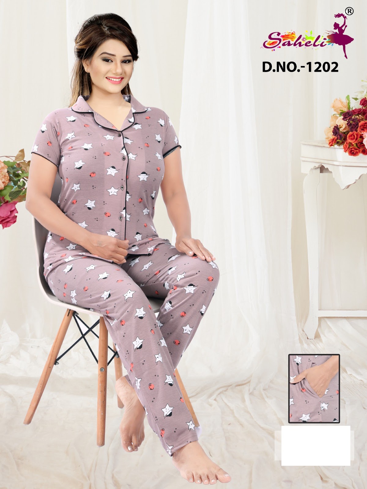 Paridhi 1202 Saheli Sinker Collar Night Suits Wholesale Price