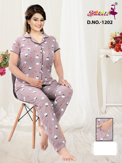 Paridhi 1202 Saheli Sinker Collar Night Suits Wholesale Price