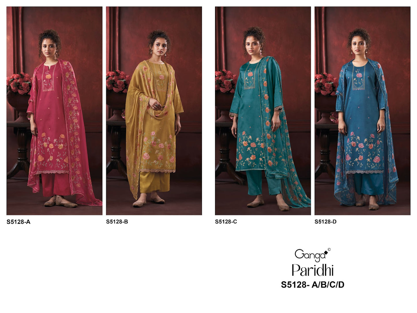 Paridhi S5128 Ganga Cotton Satin Pant Style Suits Exporter Gujarat