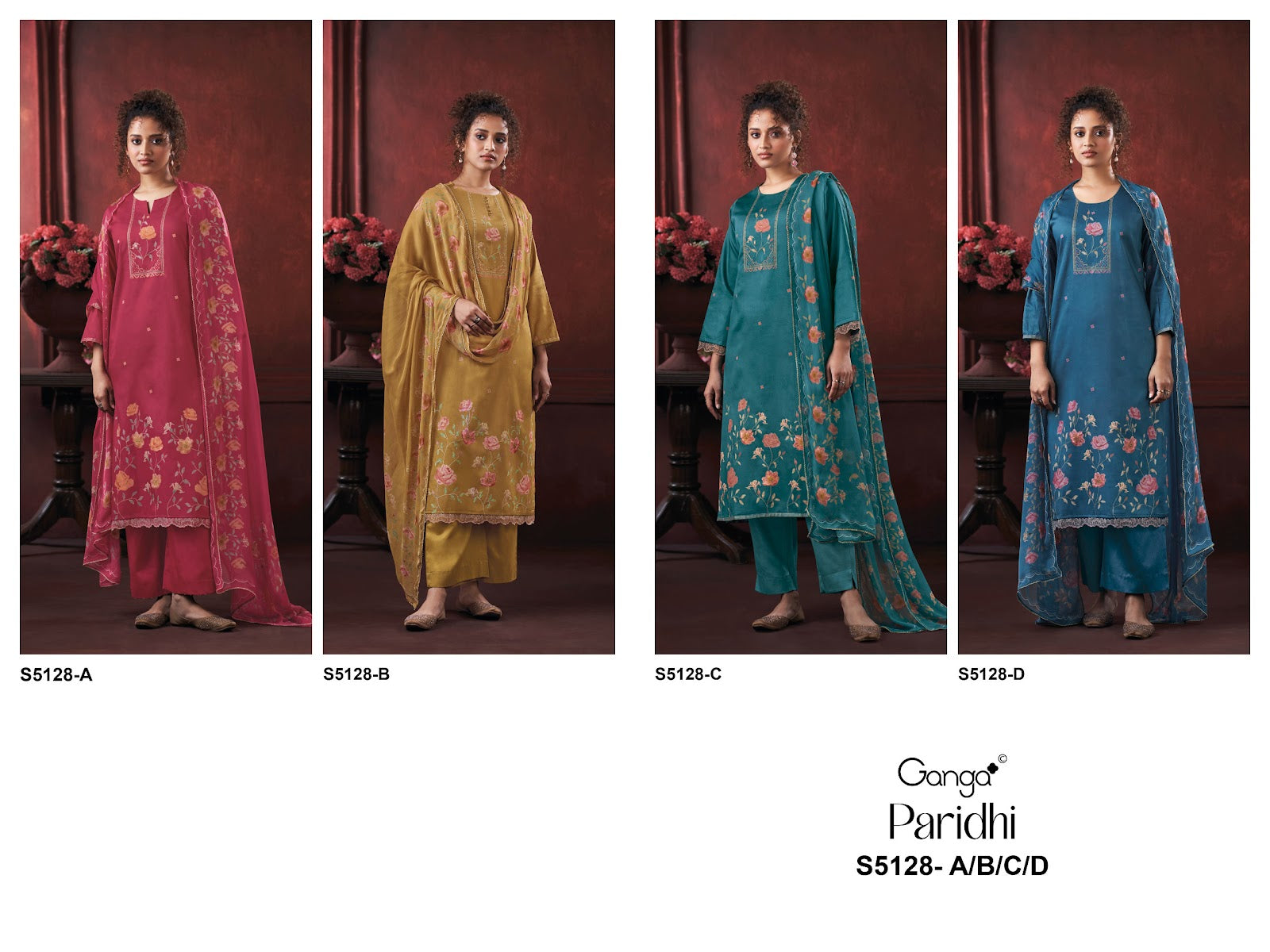Paridhi S5128 Ganga Cotton Satin Pant Style Suits Exporter Gujarat