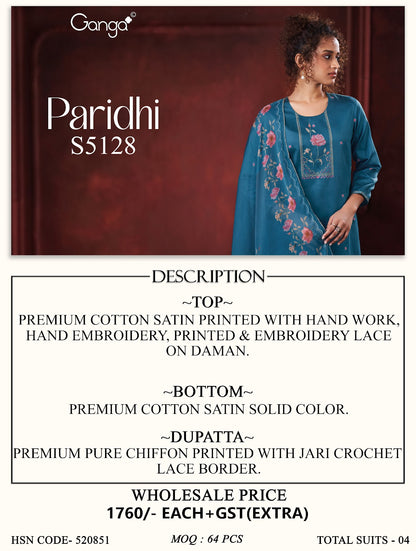 Paridhi S5128 Ganga Cotton Satin Pant Style Suits Exporter Gujarat