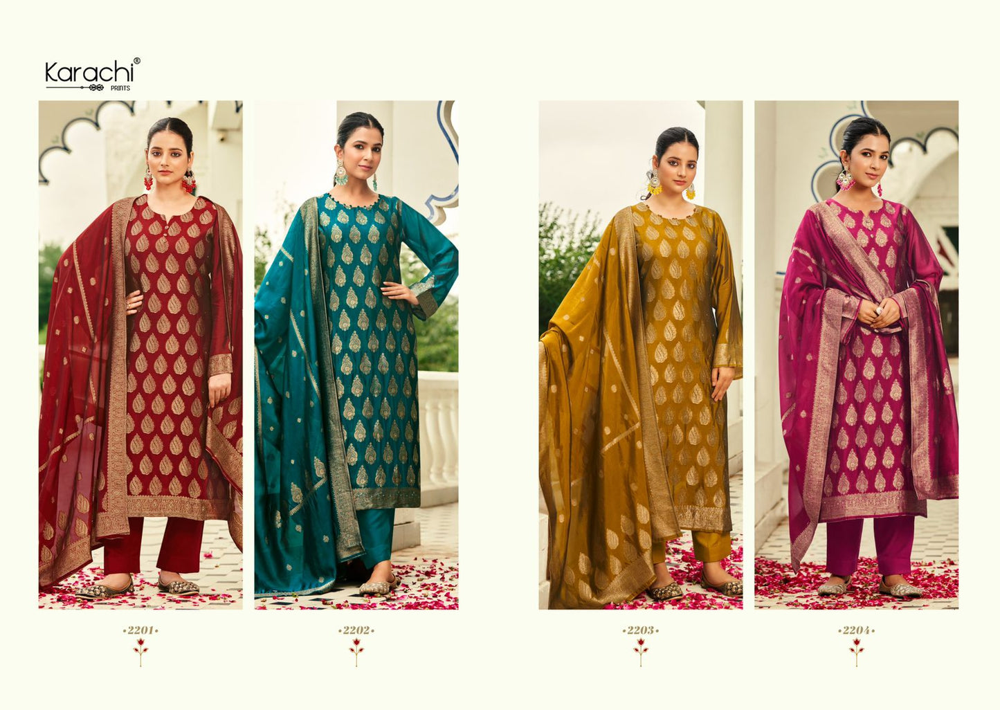 Parijat Karachi Prints Jacquard Pant Style Suits Manufacturer India
