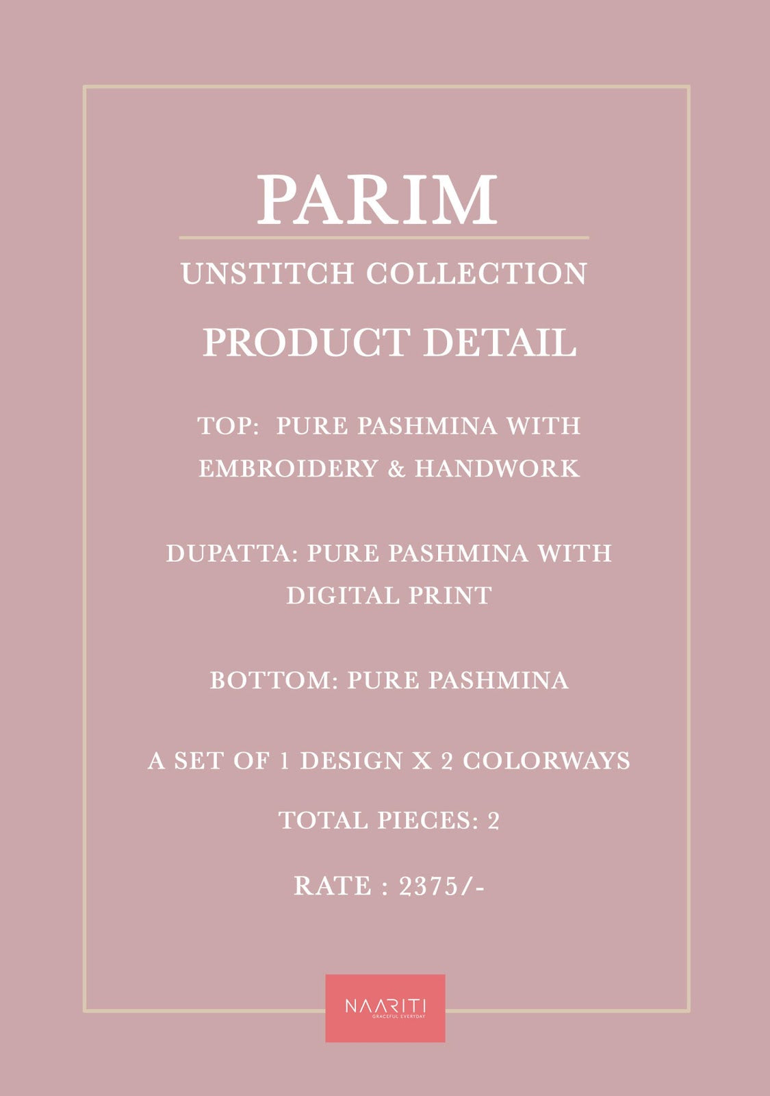 Parim Naariti Pashmina Suits Wholesaler