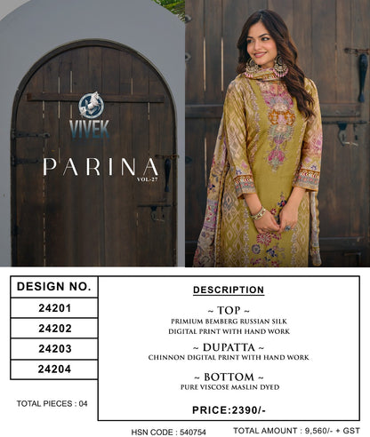 Parina Vol 27 Vivek Premium Bemberg Pant Style Suits Supplier Gujarat