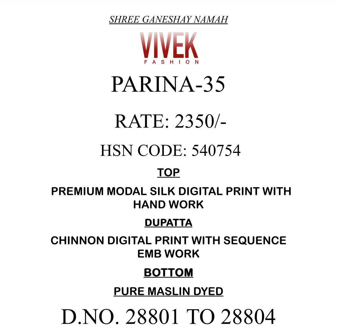 Parina Vol 35 Vivek Modal Silk Pant Style Suits Exporter Ahmedabad