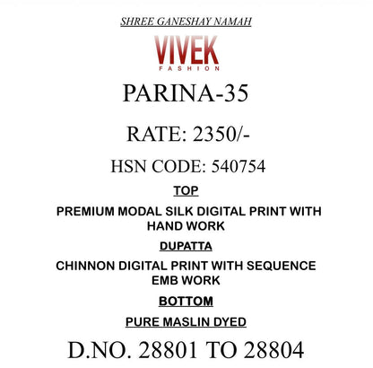Parina Vol 35 Vivek Modal Silk Pant Style Suits Exporter Ahmedabad