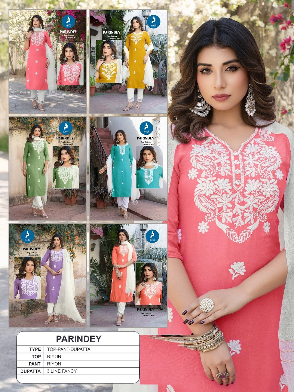 Parindey Kaya Reyon Readymade Pant Style Suits Exporter