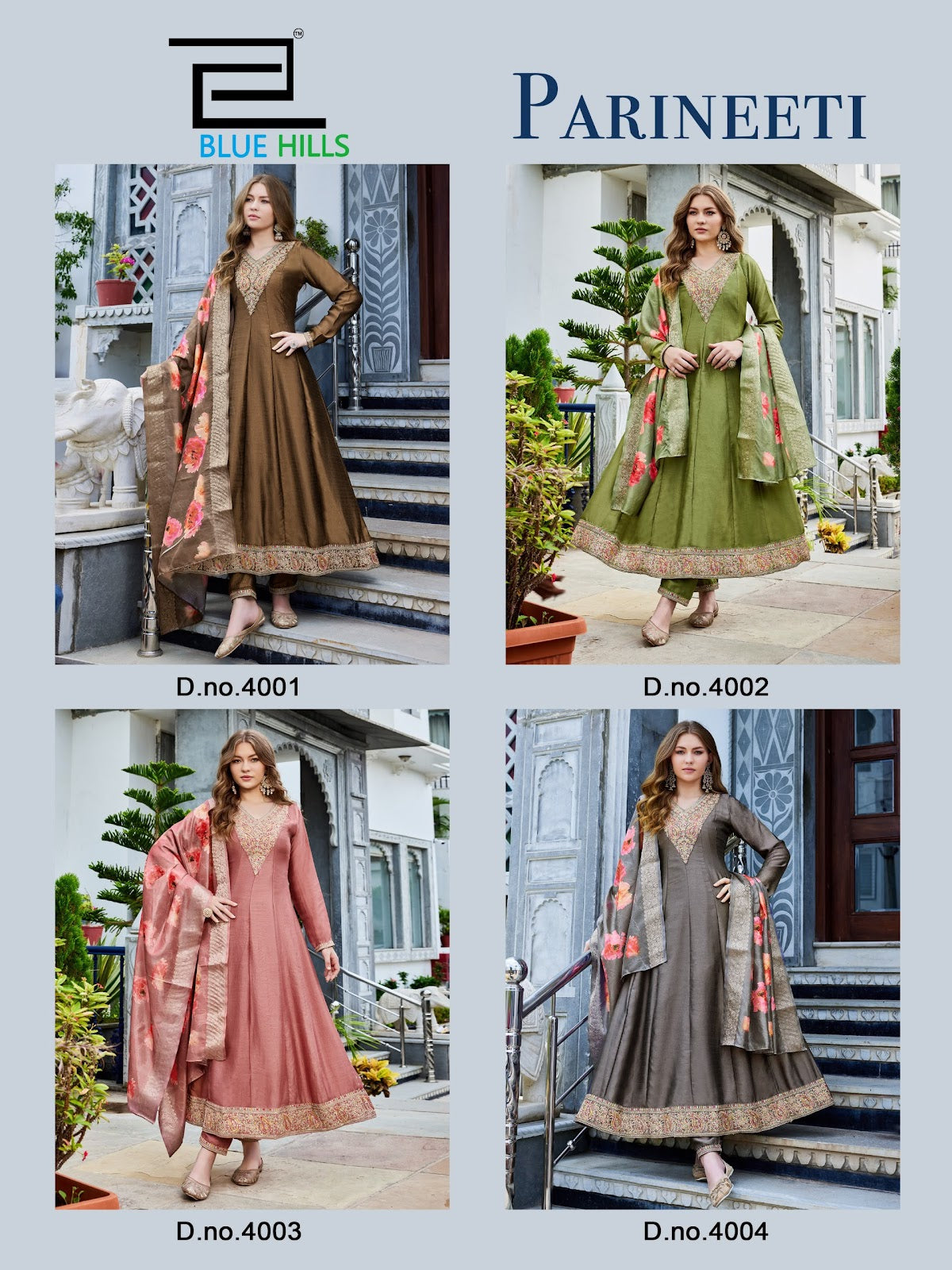 Parineeti Blue Hills Vichitra Readymade Anarkali Suits Wholesaler India