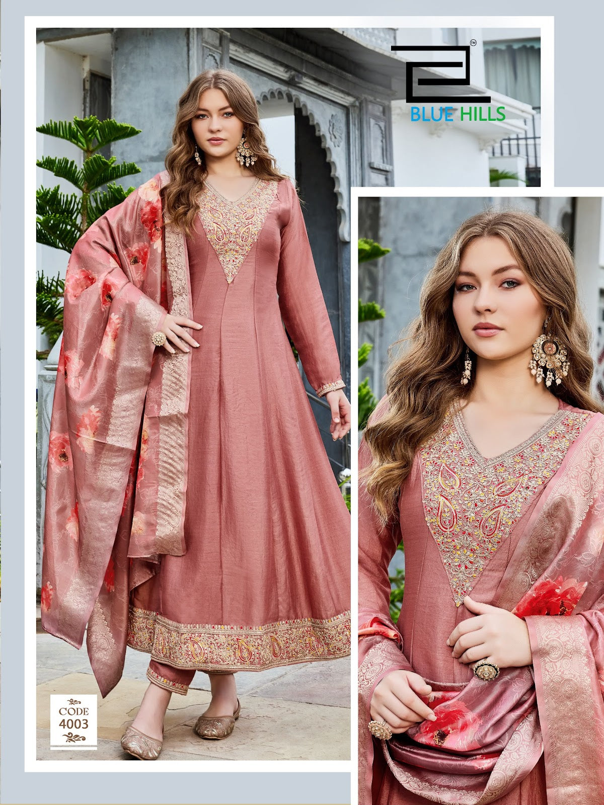 Parineeti Blue Hills Vichitra Readymade Anarkali Suits Wholesaler India