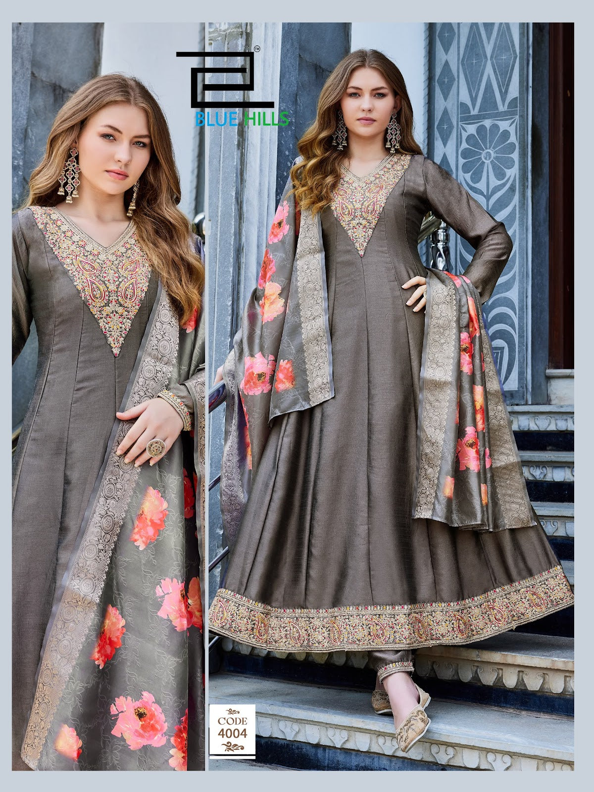 Parineeti Blue Hills Vichitra Readymade Anarkali Suits Wholesaler India