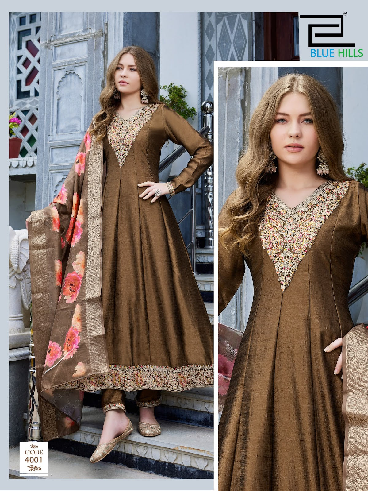 Parineeti Blue Hills Vichitra Readymade Anarkali Suits Wholesaler India