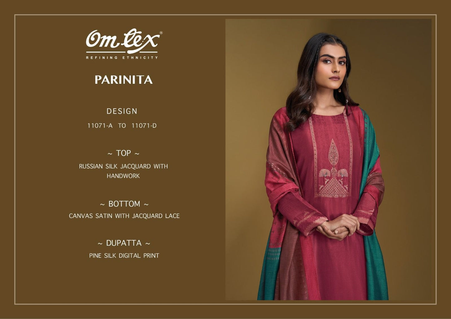 Parinita Omtex Russian Silk Pant Style Suits Supplier Gujarat