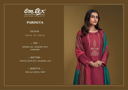 Parinita Omtex Russian Silk Pant Style Suits Supplier Gujarat