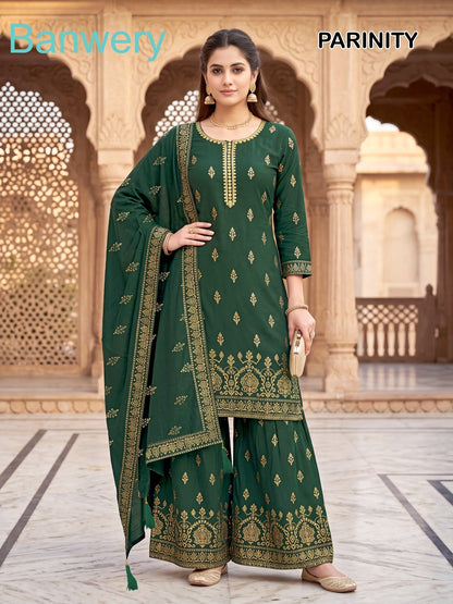 Parinity Banwery Rayon 14Kg Readymade Plazzo Style Suits Wholesale Rate