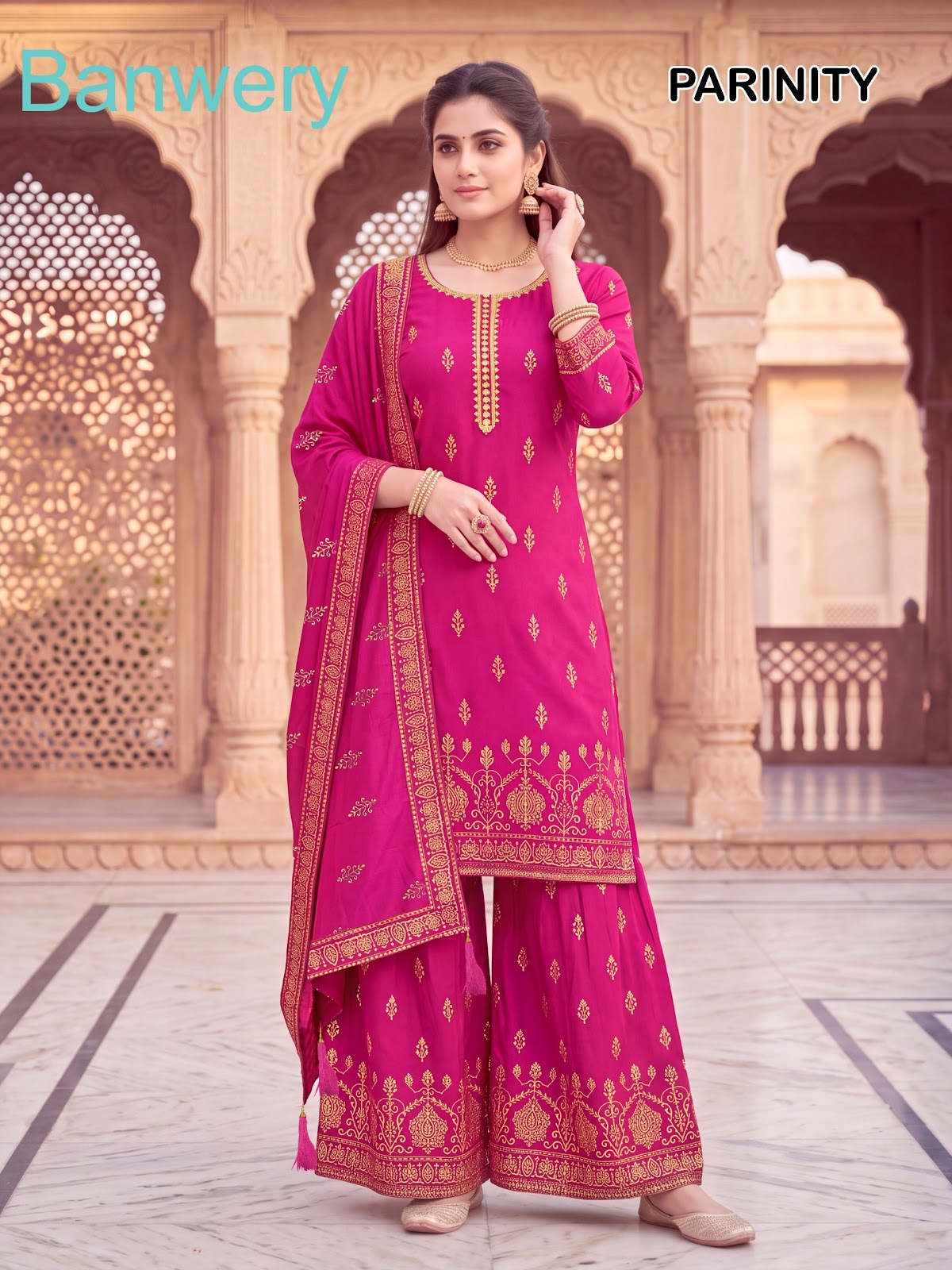 Parinity Banwery Rayon 14Kg Readymade Plazzo Style Suits Wholesale Rate