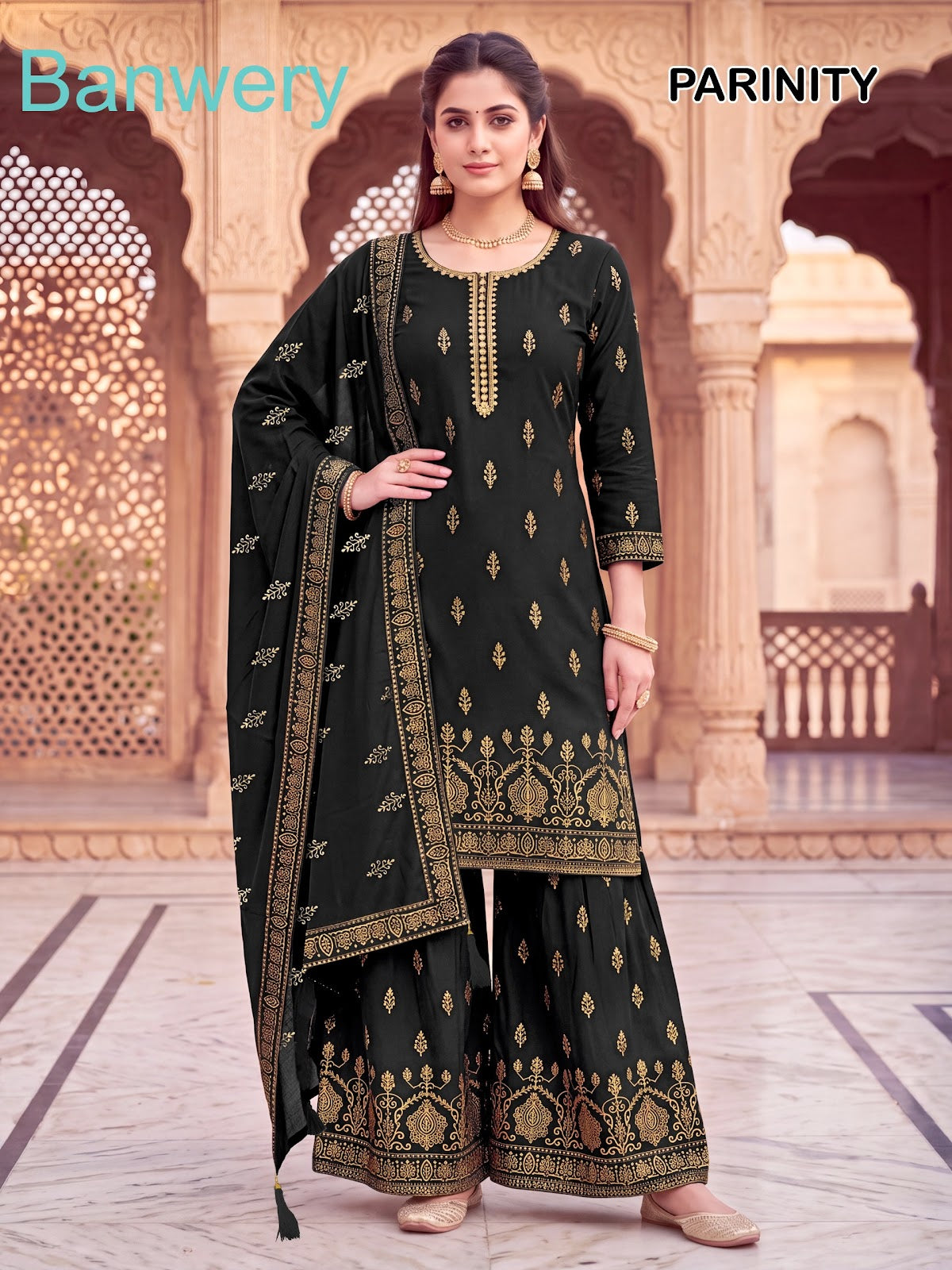 Parinity Banwery Rayon 14Kg Readymade Plazzo Style Suits Wholesale Rate