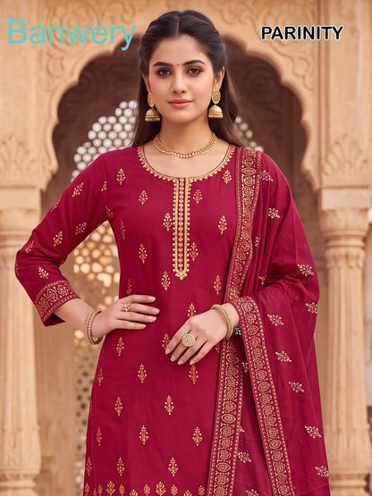 Parinity Banwery Rayon 14Kg Readymade Plazzo Style Suits Wholesale Rate