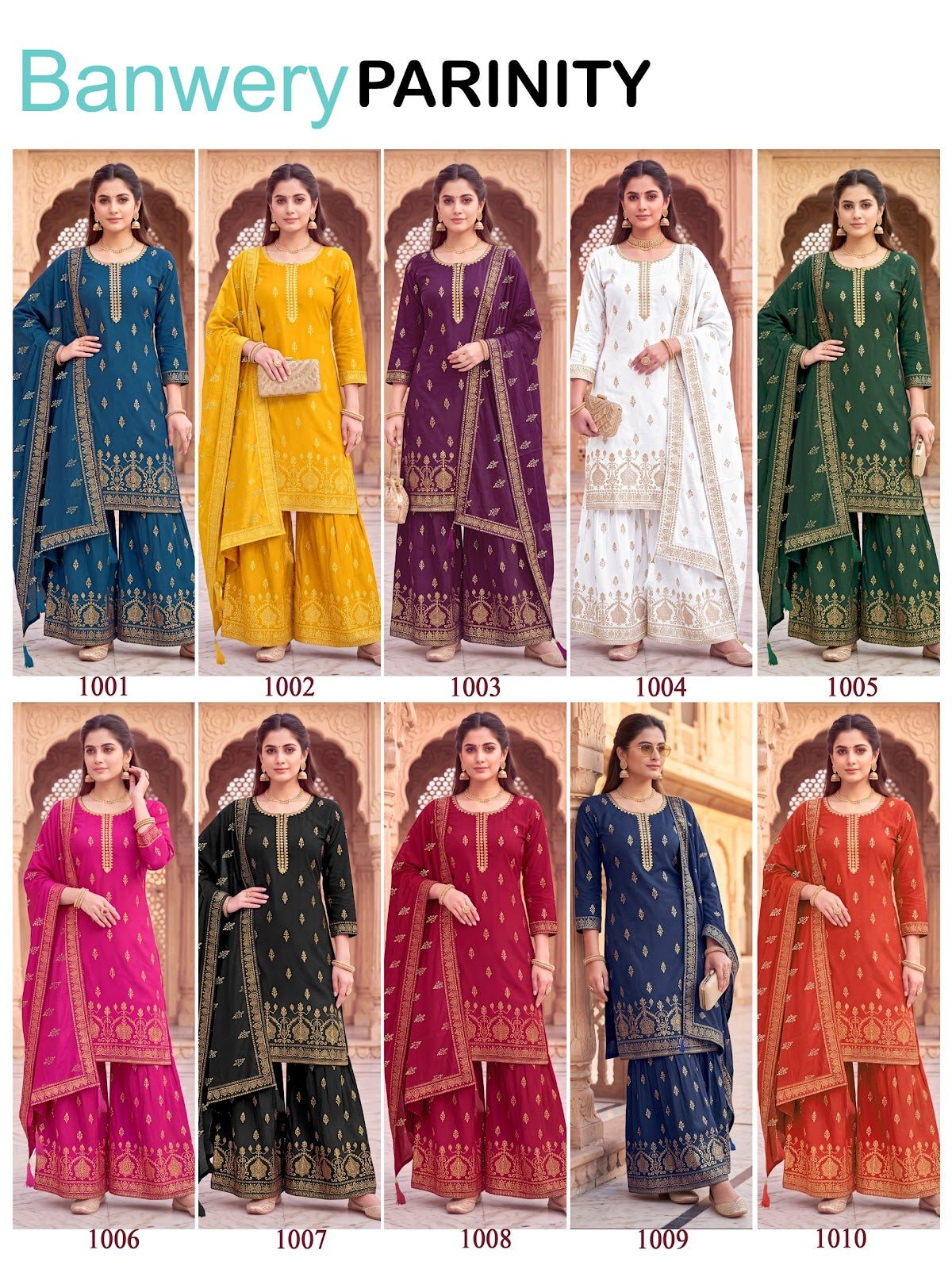 Parinity Banwery Rayon 14Kg Readymade Plazzo Style Suits Wholesale Rate