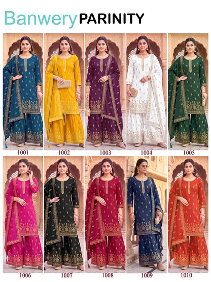 Parinity Banwery Rayon 14Kg Readymade Plazzo Style Suits Wholesale Rate