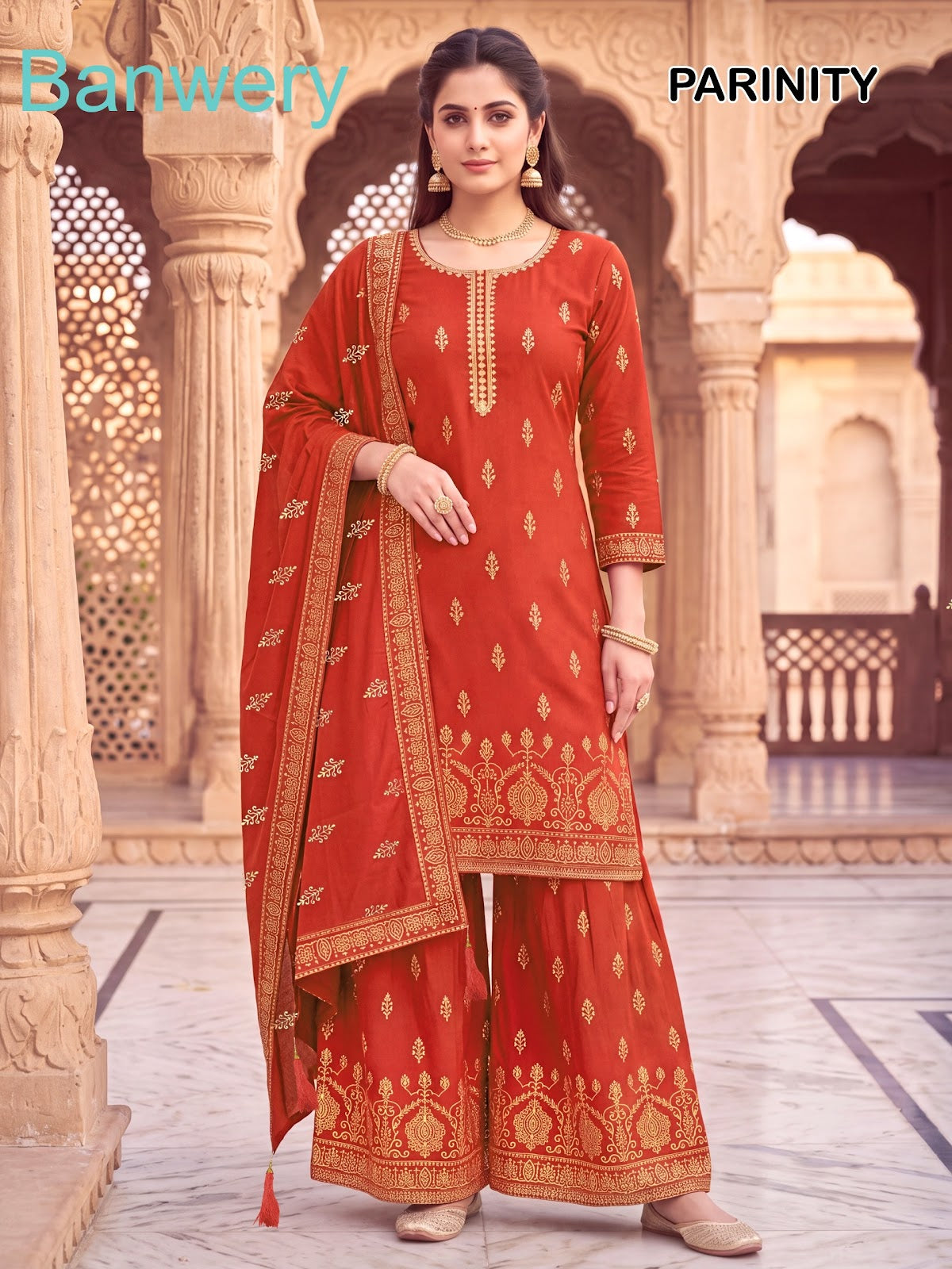 Parinity Banwery Rayon 14Kg Readymade Plazzo Style Suits Wholesale Rate