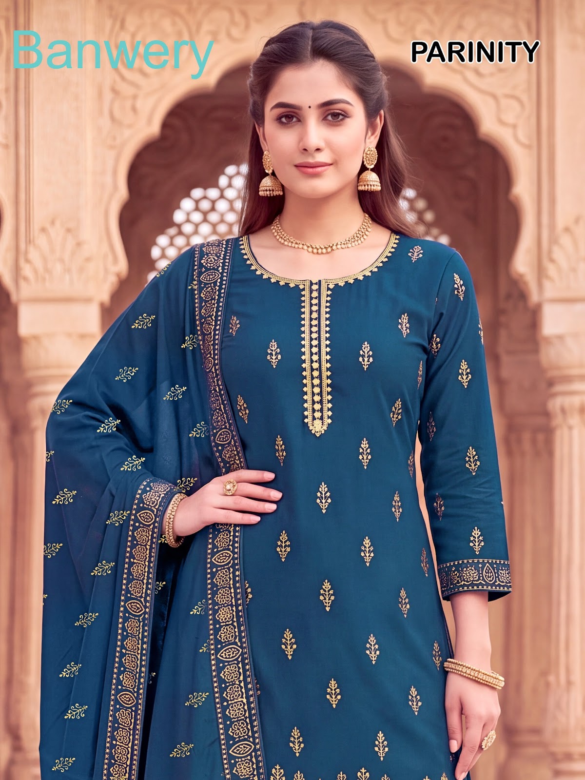 Parinity Banwery Rayon 14Kg Readymade Plazzo Style Suits Wholesale Rate