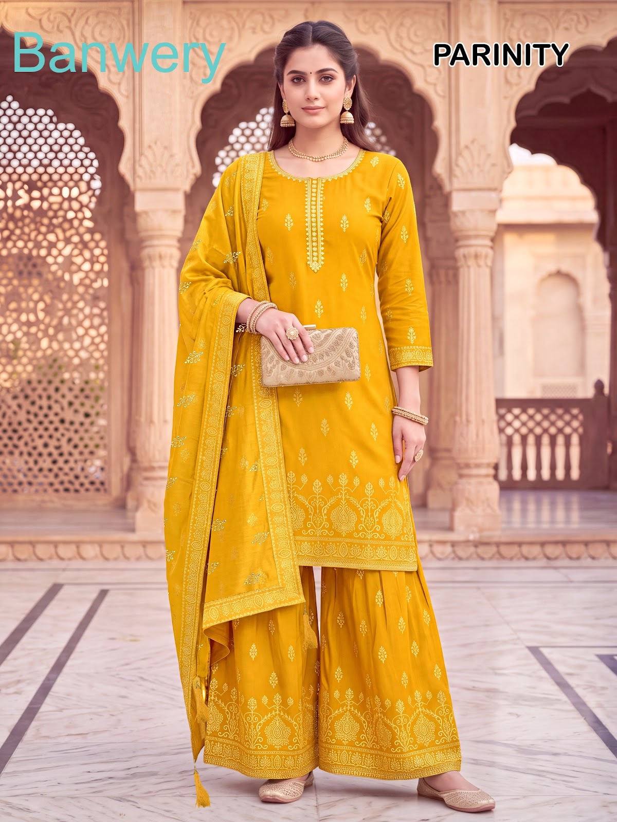 Parinity Banwery Rayon 14Kg Readymade Plazzo Style Suits Wholesale Rate