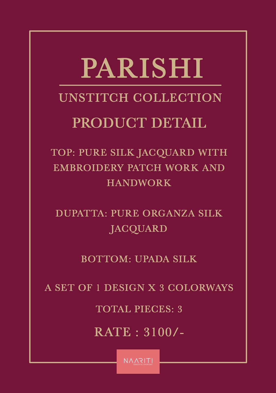 Parishi Naariti Pure Silk Pant Style Suits Wholesale Price