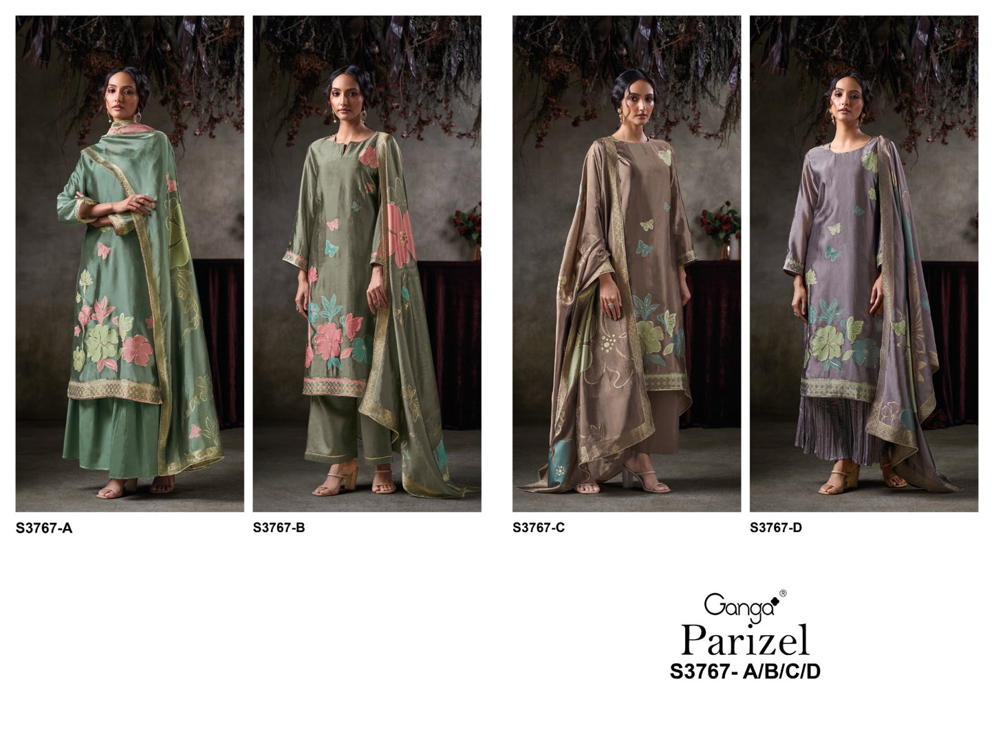 Parizel 3767 Ganga Premium Viscose Plazzo Style Suits Wholesaler Gujarat