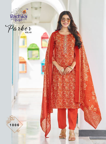Parker Vol 1 Radhika Lifestyle Jam Satin Readymade Pant Style Suits Wholesale Price