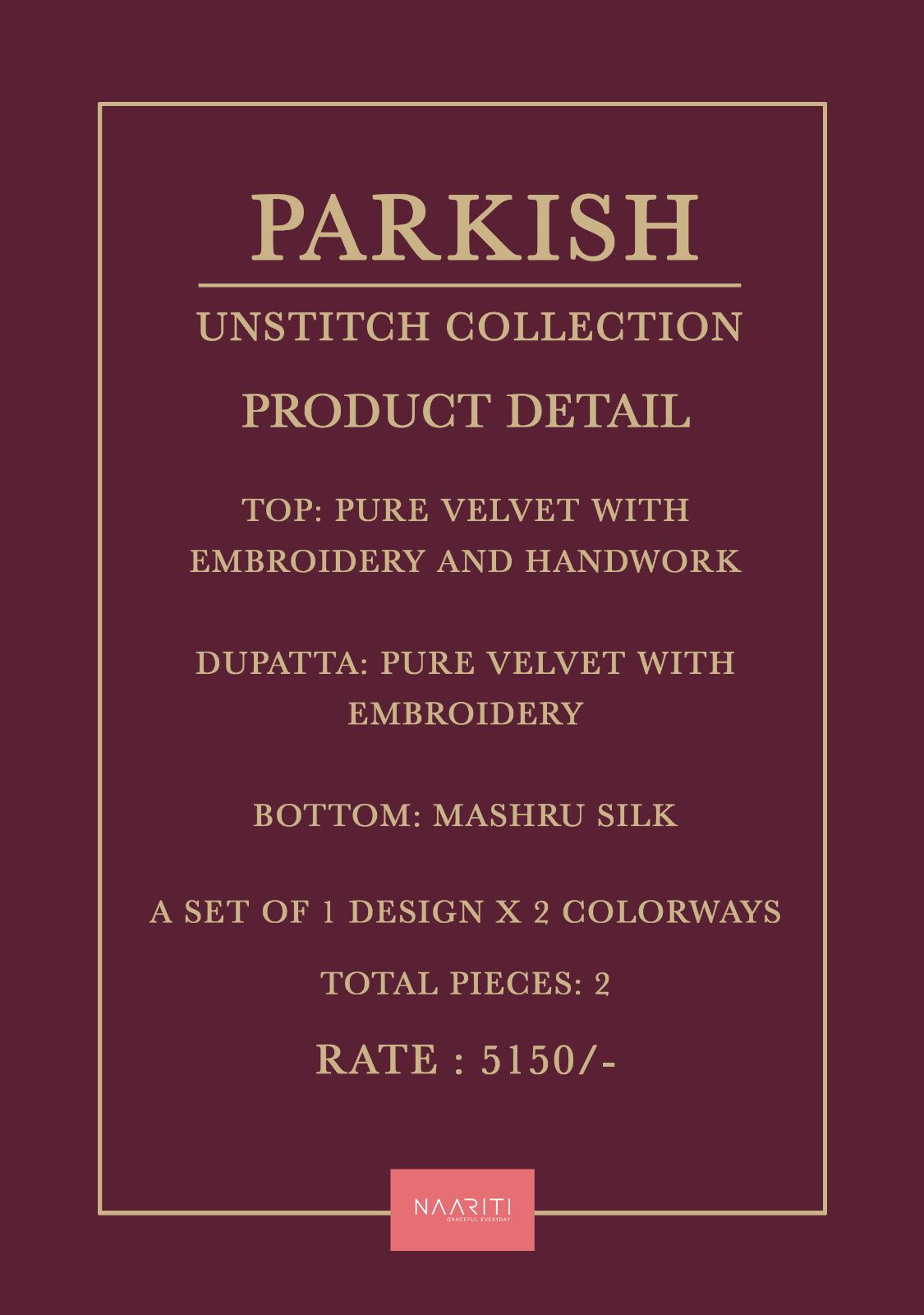 Parkish Naariti Velvet Suits Supplier Ahmedabad
