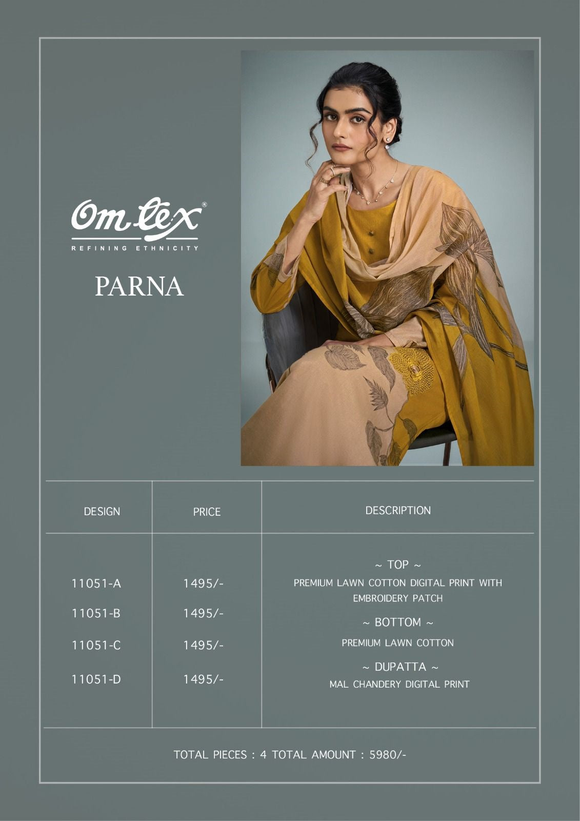 Parna Omtex Lawn Cotton Pant Style Suits Wholesale Price
