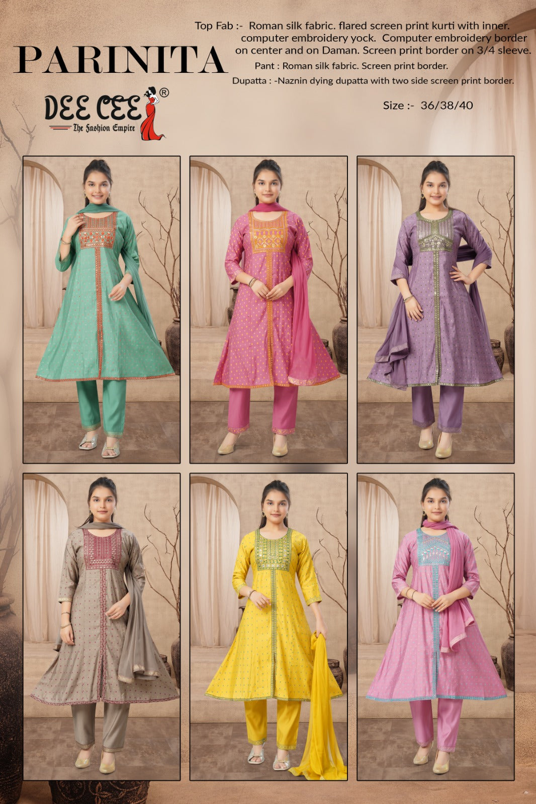 Parnita Deecee Roman Silk Girls Readymade Pant Suits Wholesale