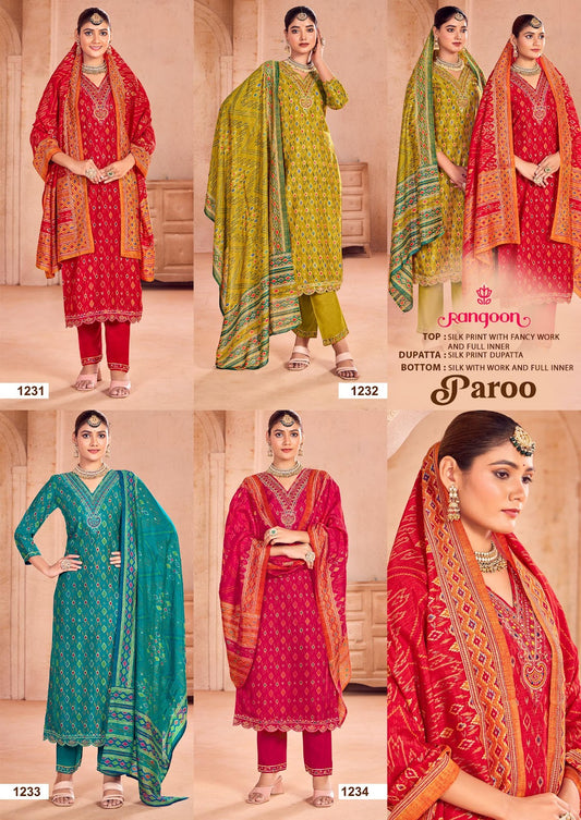Paroo Rangoon Silk Readymade Pant Style Suits Manufacturer Gujarat