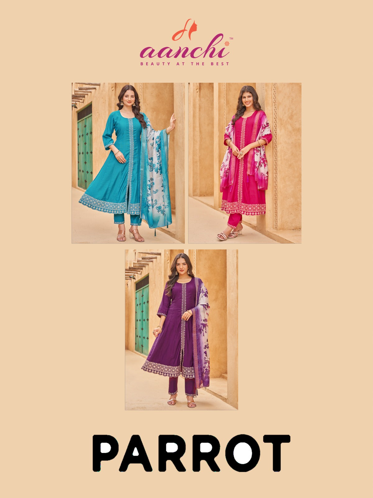 Parrot Aanchi Vatican Readymade Anarkali Suits Exporter Ahmedabad