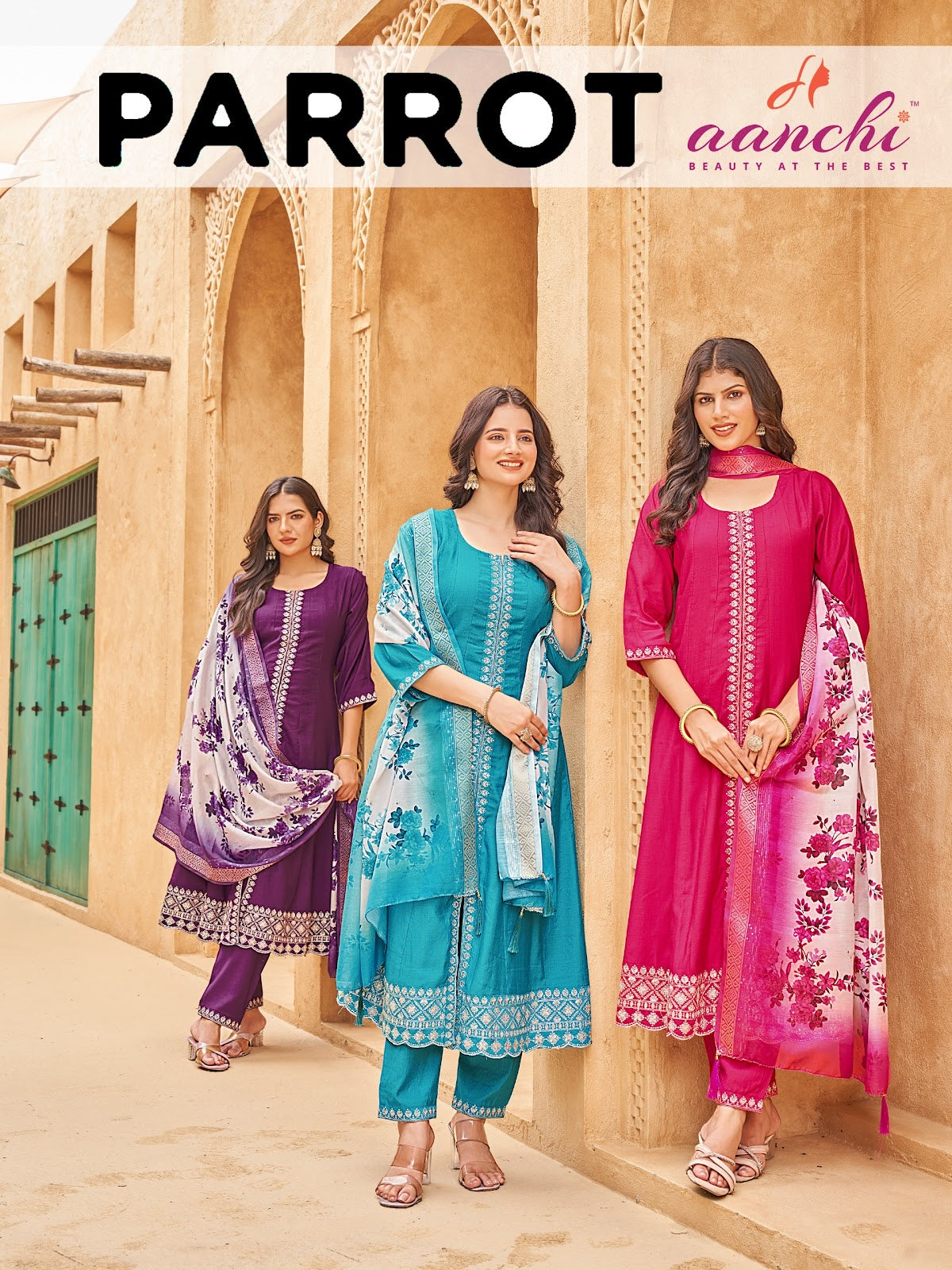 Parrot Aanchi Vatican Readymade Anarkali Suits Exporter Ahmedabad