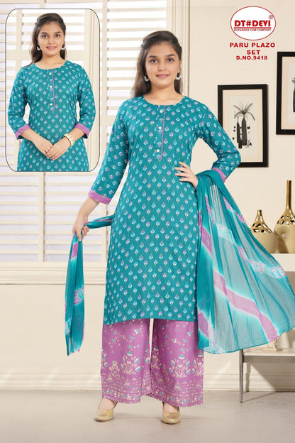 Paru Dn 9418 Dt Devi Rayon Girls Readymade Palazzo Suits Supplier Ahmedabad