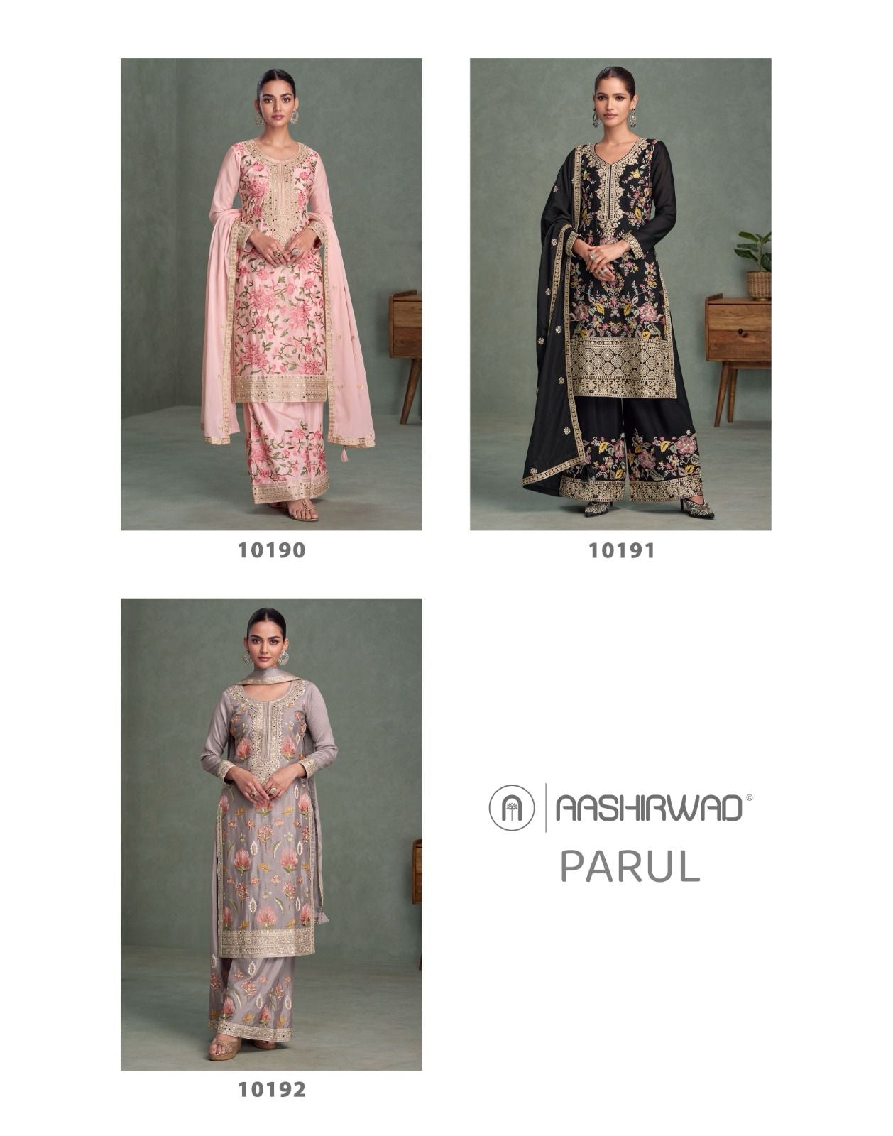 Parul Aashirwad Creation Chinon Silk Readymade Plazzo Style Suits Exporter India
