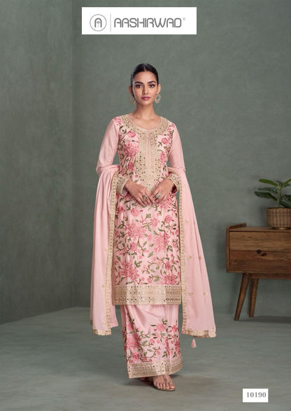 Parul Aashirwad Creation Chinon Silk Readymade Plazzo Style Suits Exporter India