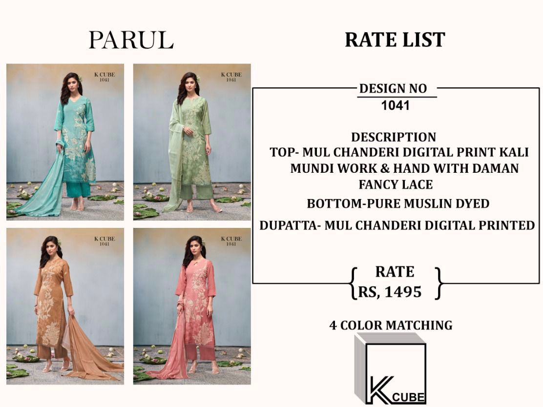 Parul K Cube Mul Chanderi Pant Style Suits Manufacturer
