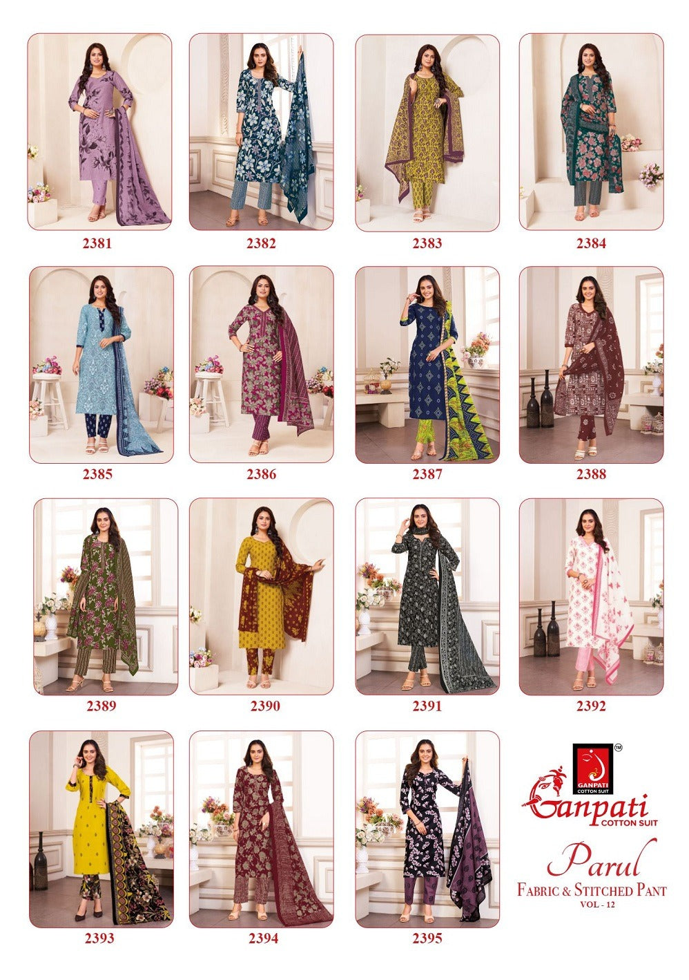 Parul Vol 12 Ganpati Cotton Readymade Pant Style Suits Exporter