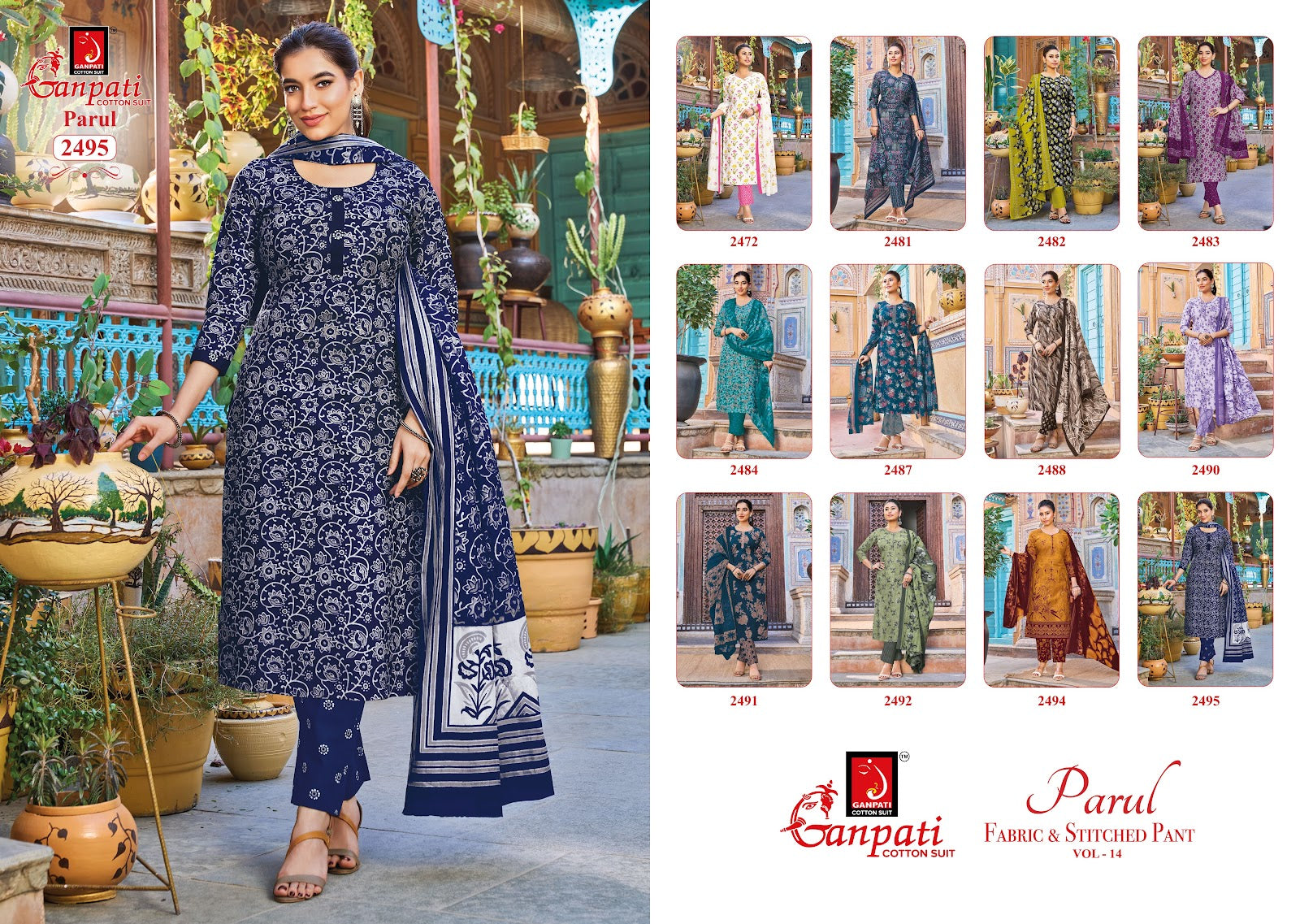 Parul Vol 14 Pant Ganpati Cotton Dress Material Supplier India