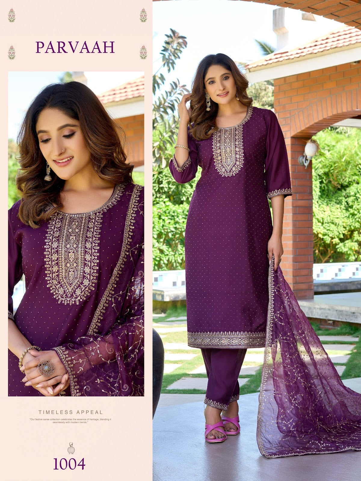 Parvaah Premnath Roman Silk Readymade Pant Style Suits Wholesale Price