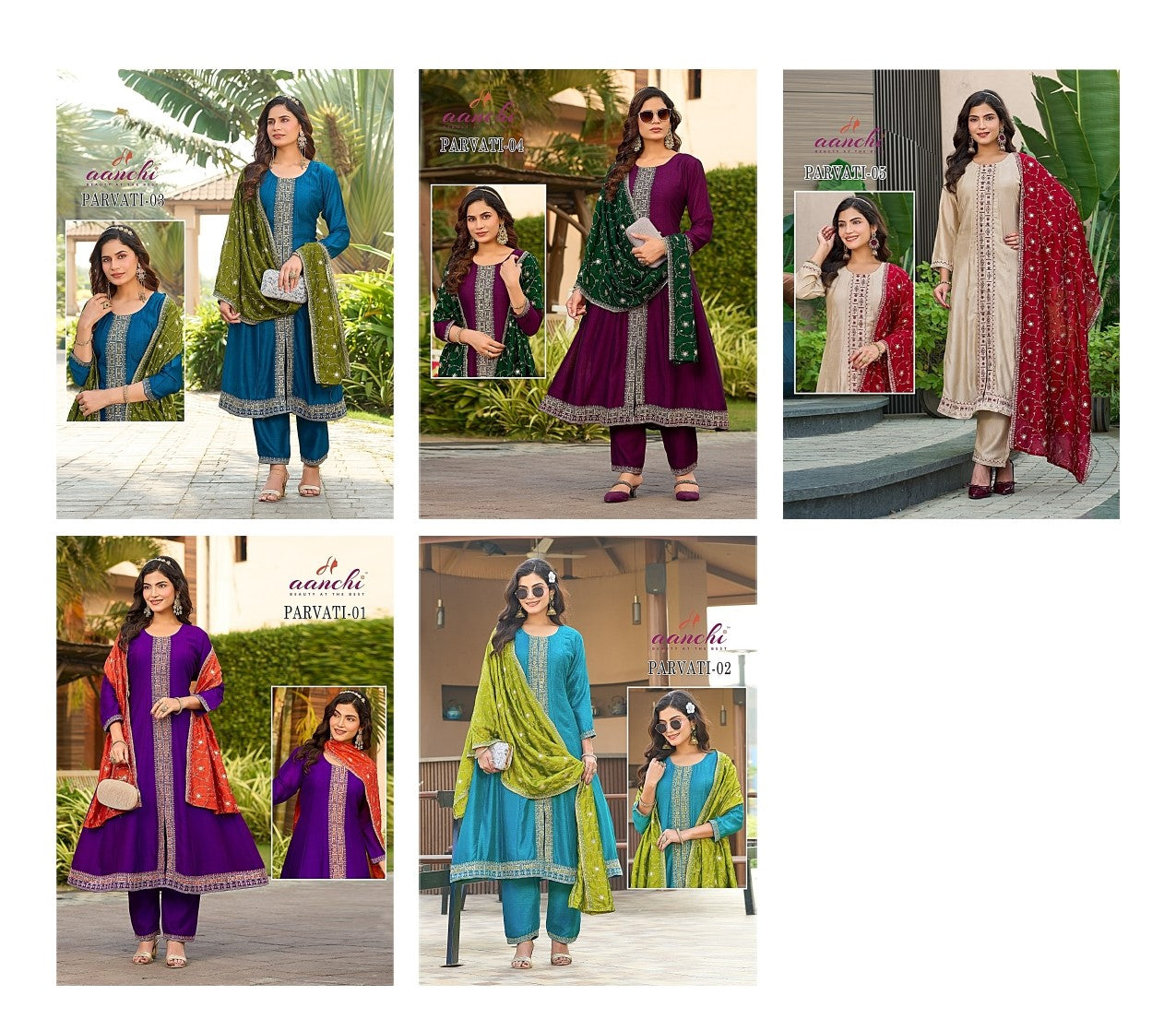 Parvati 01 To 05 Aanchi Vichitra Silk Readymade Suits Supplier India