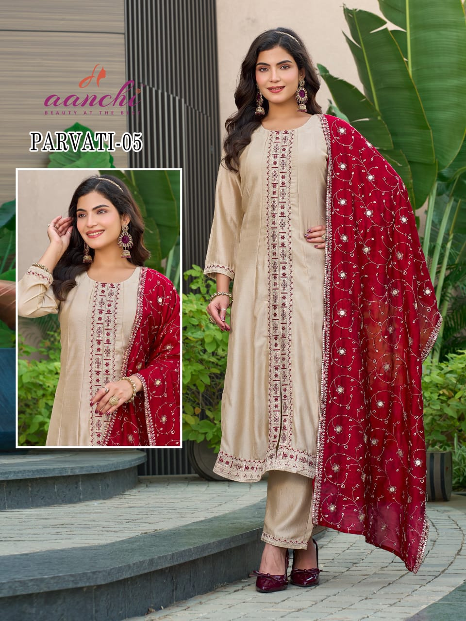 Parvati 01 To 05 Aanchi Vichitra Silk Readymade Suits Supplier India